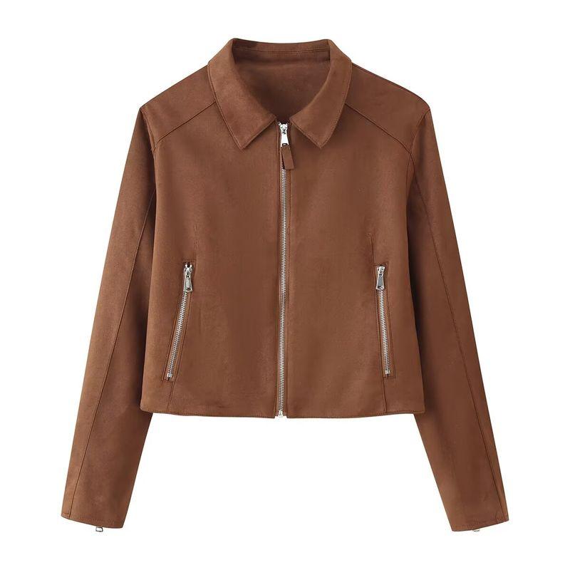 

Za Export New Arrival Women s Clothing ZR Fashion Style Fashion Polo Collar Zipper Short Suede Jacket Outwear 8073255 Picture Color L