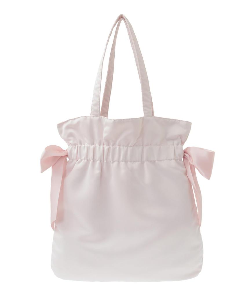 Maison de FLEUR Double Ribbon Gathered Tote Bag, Black, F Tote Bag, 08000792300