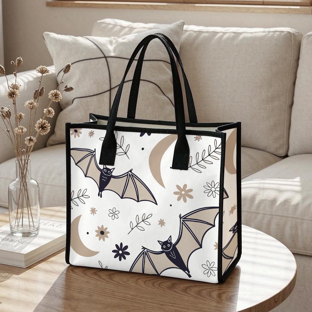 Cute Bat Print Tote Bag Large Capacity Daily Use Shoulder Handbag