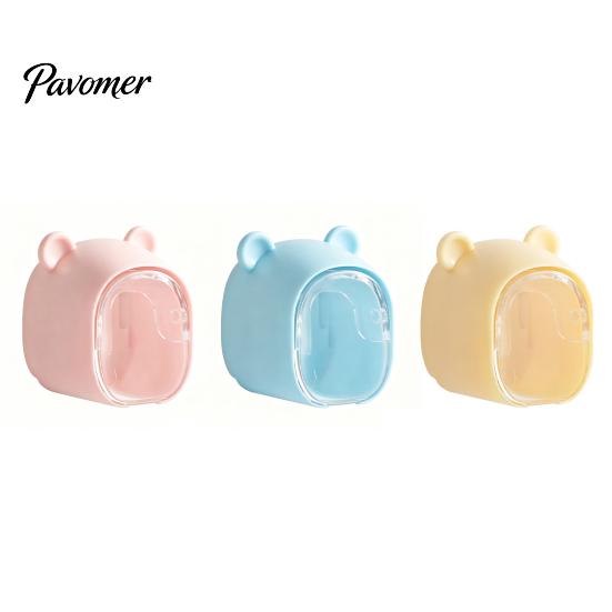 Waterproof Brush Holder Cute Bear Wall Mounted Toothbrush with Dustproof Flip Cover, Single Bathroom Decor Dispenser Storage Organizer, Drill-free