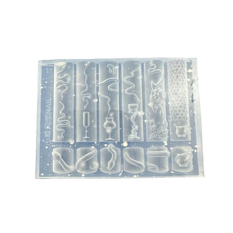 3D Snake Silicone Mold Nail Art Decoration Diy Rose Flower Design Transparent Nail Templates Manicure Design Tool Jewelry Crafts