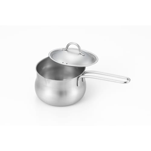 Yoshikawa YJ3674 Stainless Steel Double-Spout Milk Pan for Gas Stoves, 12cm, 830ml Capacity, with Double Spouts and Lid