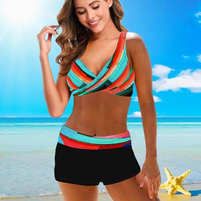 Costum de baie cu bretele de umăr pentru femei Bikini cu imprimeu cu cute seducătoare Costum de baie tankini
