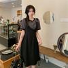 Women's Plus Size Fake Two-Piece Dress Black White Colorblock Casual Summer Short Sleeve A-Line Sundress