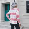 Winter Fall Women Fashion Striped Warm Sweater Loose Slit Knitted Top