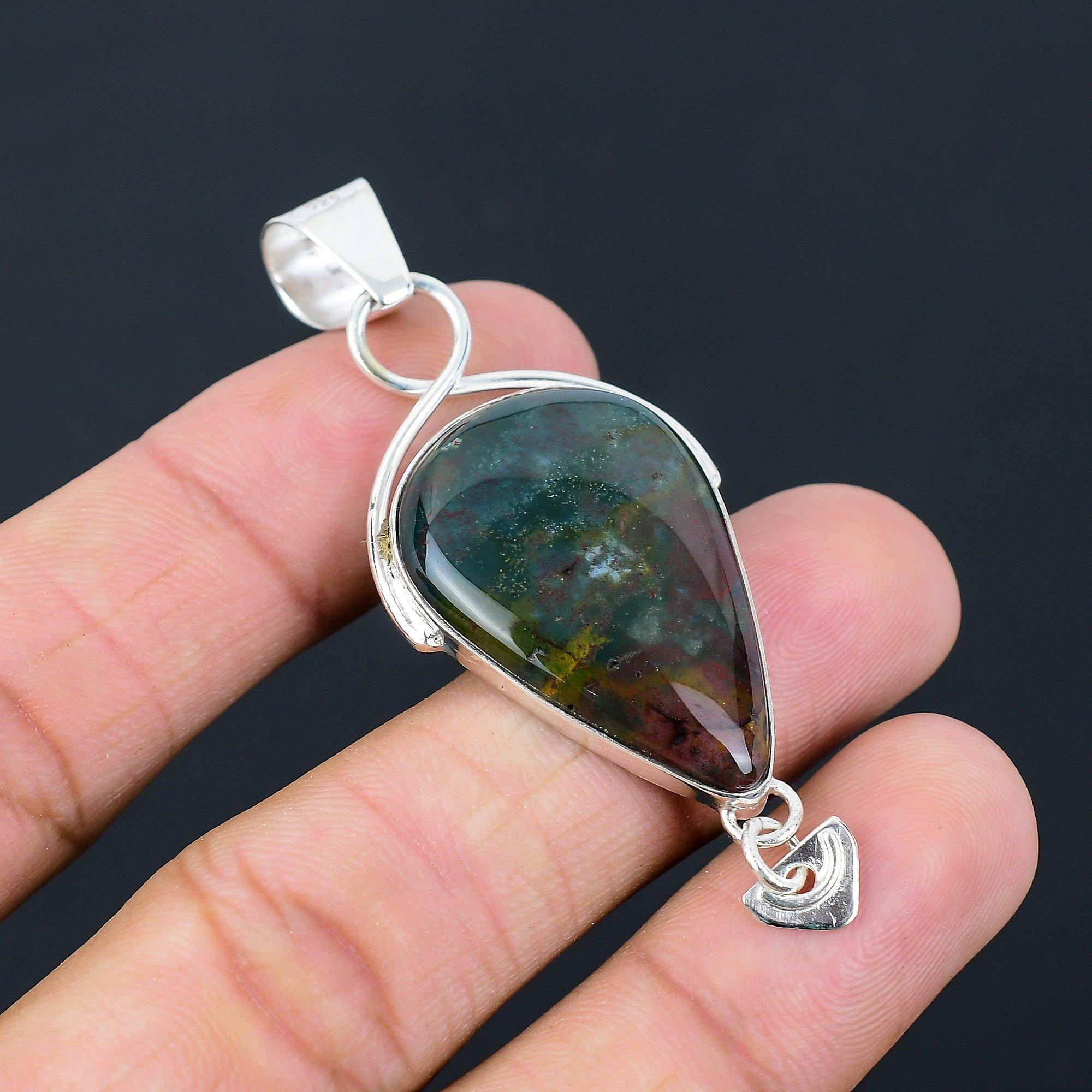 Daughters Day Deal Sterling Silver Pear March Natural Bloodstone Sister Pendant