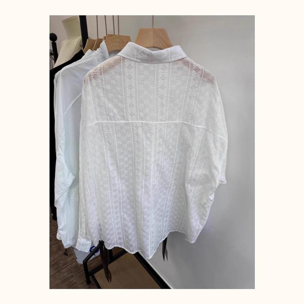 Xiao Wang's 31080: Spring Korean Loose Plus Size Casual Jacquard Long Sleeve Shirt