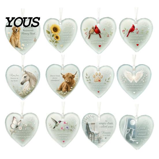 Pet Loss Consolation Gift Acrylic Heart Shape Ornament with Animal Pattern & Emotional Message, Decorative Pendant Hanging Rope for Car Rear