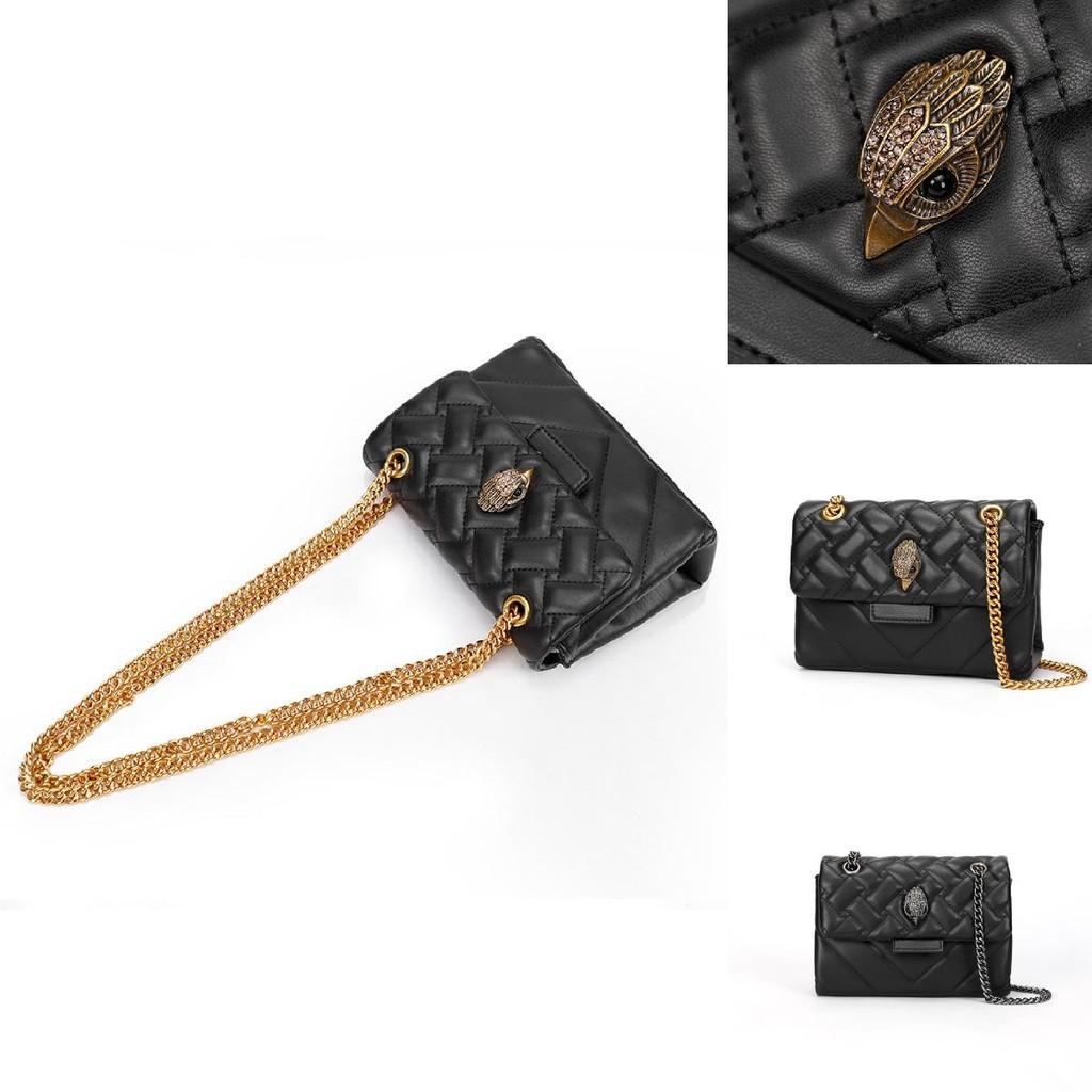 Sac bandoulière chaîne matelassé noir élégant Kurt Geiger avec un design tête d'aigle stylé