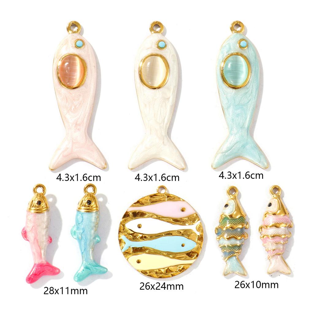 2 PCs Ocean Charms 18K Gold Plated Enamel Fish Shaped 304 Stainless Steel Pendant For DIY Necklace Jewelry Making Findings