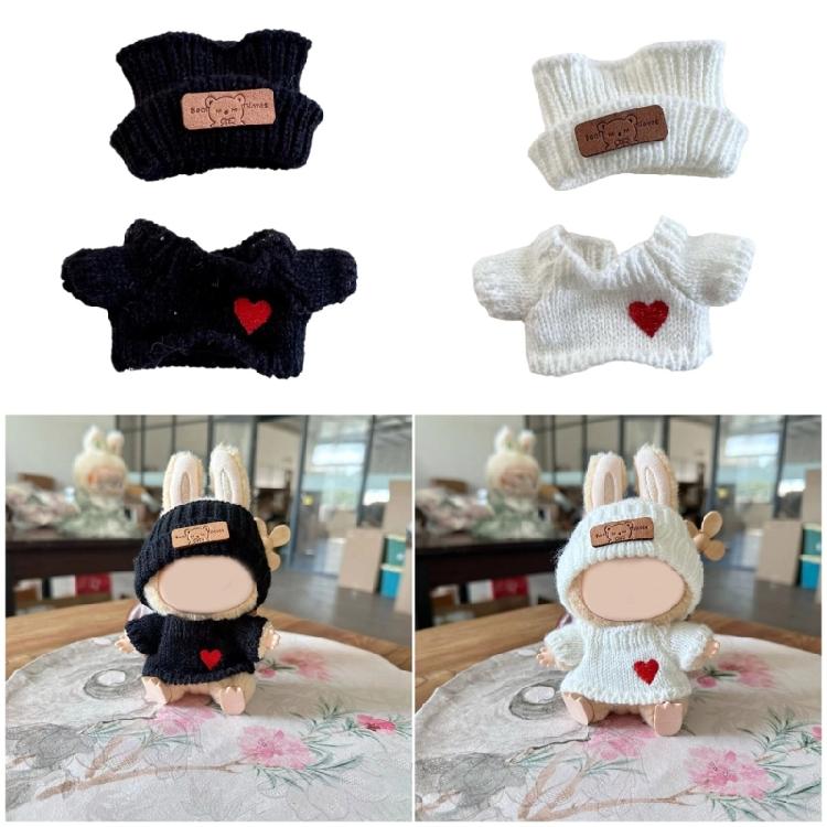 Trendy Doll Attire For 15-17cm Figures With Black Knitted Hat And Heart Sweater Suitable for Rabbit