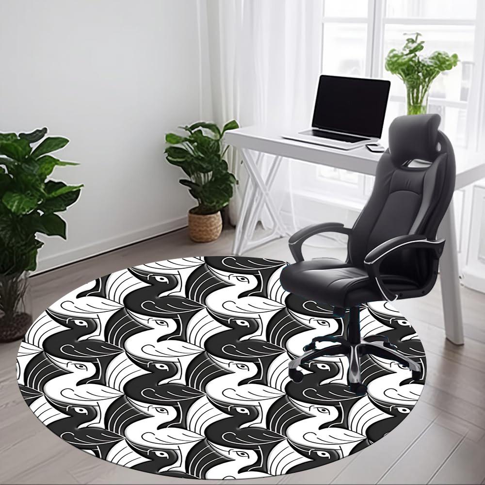 1pc Swan Pattern Office Round Area Rug, Indoor Mat Suitable For Office, Under Office Chairs Bedroom Living Room Home Decor, Room Deco