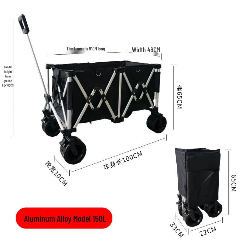 Foldable Aluminum Camping Cart: Large Capacity Outdoor Trailer for Street Vendors and Home Use