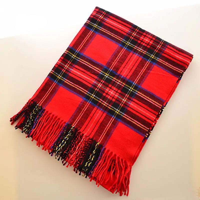 

Шаль из искусственного кашемира, зимнее красное клетчатое одеяло, шарф с кисточками, накидка, теплые акриловые шарфы унисекс из пашмины для мужчин и женщин, рождественские подарки