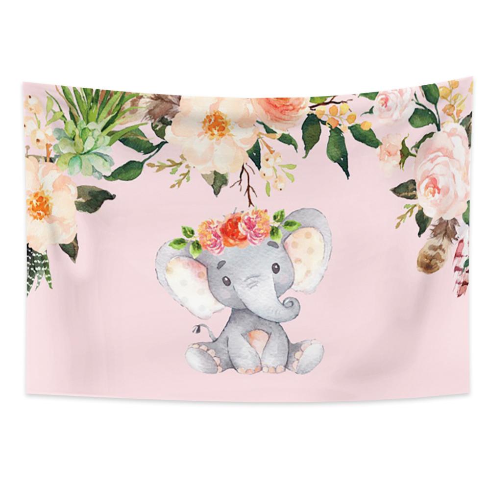Kawaii Cartoon Elephant Tapestry Wall Hanging Flower Butterfly Tapestry Wall Art Decor Living Room Bedroom Room Home Decor