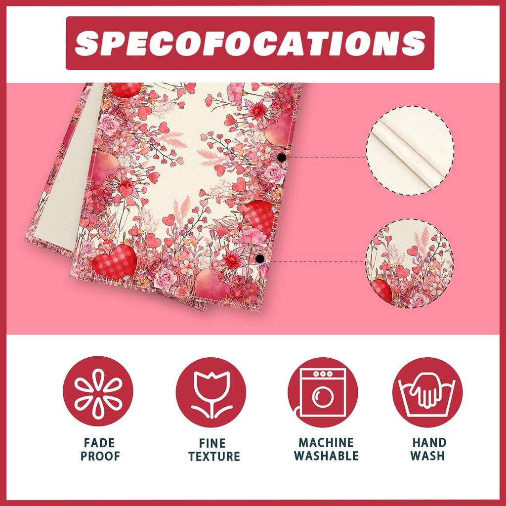 XCHI Wild Flowers Love Hearts Valentine’s Day Table Runner Table Decoration for Party Home Kitchen Dining Holiday Decor 13x72 Inch