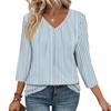 Women's Casual Tops V Neck Pull Stripe Prints Seven Sleeve Tops
