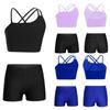 Kids Girls 2 Piece Dance Outfits Crop Top with Shorts Active Set Gymnastics Dancewear Swimwear
