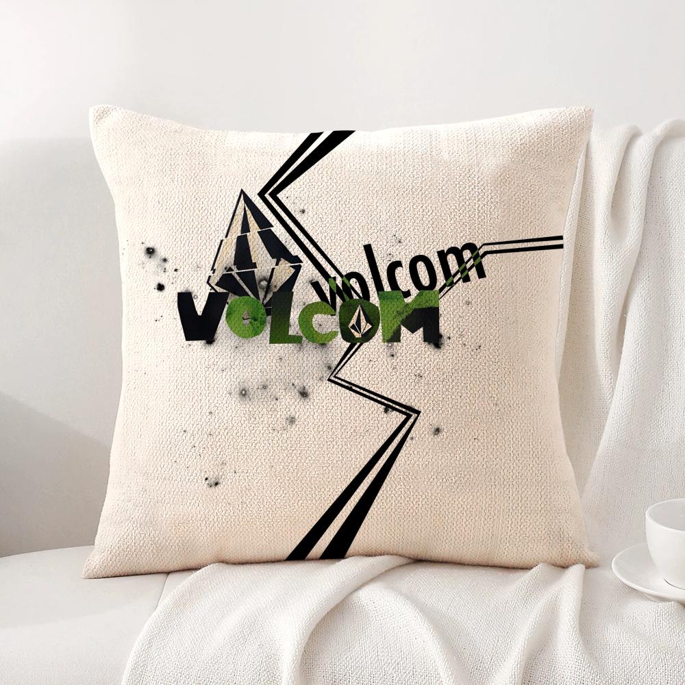 VVolcomS LOGO Cushion Cover Natural Linen Organic Fabric DoubleSided Printing Sofa Home Decor Breathable Bed Pillow