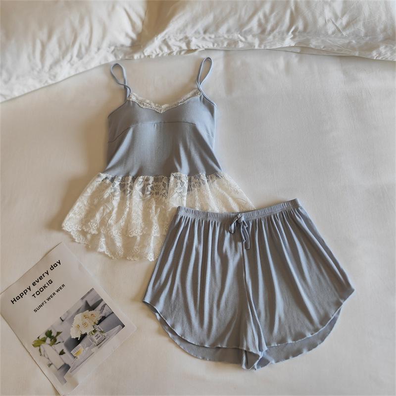Modal Women's Summer Camisole Pajama Set with Chest Pads - French-Inspired, Sexy, Lightweight Homewear
