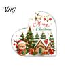 Transparent Heart Shaped Decor Acrylic Christmas Tabletop Sign, 2D Winter Snow Scene Desktop Ornament Romantic Gifts with Santa, Snowman & Xmas House,