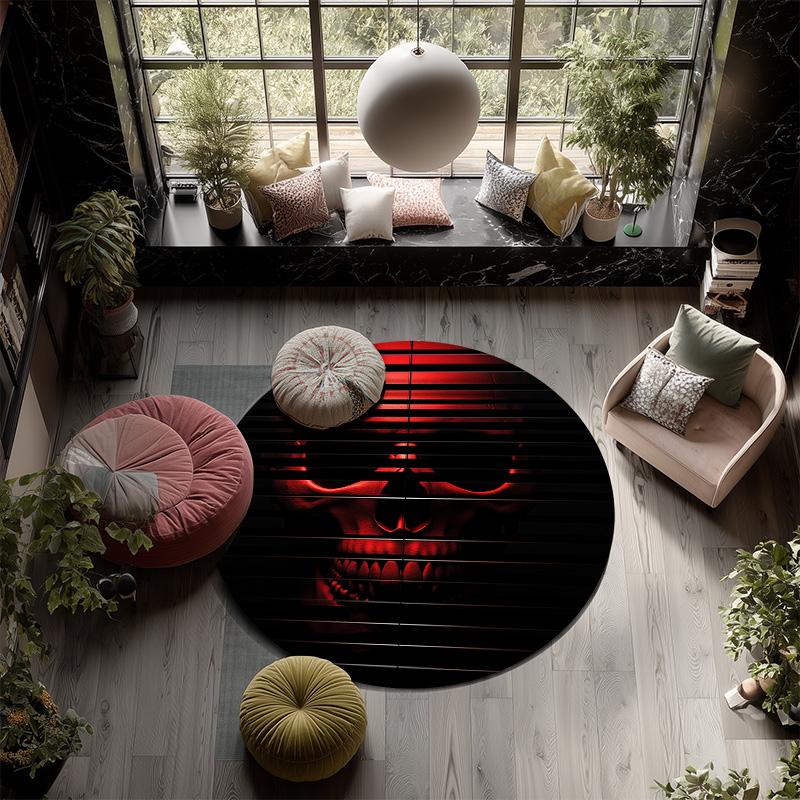 Red and Black Skull,Round Area Rug,Carpet Rug for Living Room Bedroom Sofa Playroom Decor,Non-slip Floor Mat