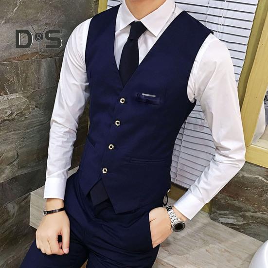 Men Suit Vest Waistcoat V Neck Sleeveless Solid Color Slim Fit Single Breasted Cardigan Formal Business Coat Groom Wedding Coat