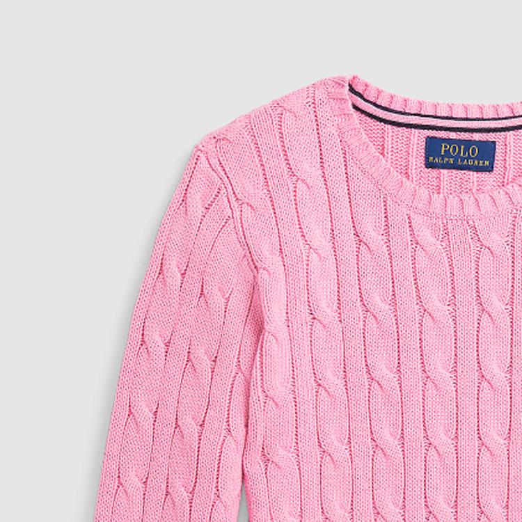 Polo Ralph Lauren SS24 Solid Logo Cable Knit Crewneck Sweater Kids Sweater Pink CWPOSWEB6820501-650