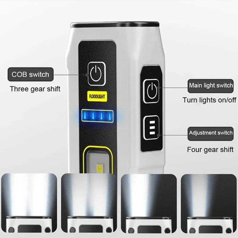 Portable Mini LED Flashlight, Type-C USB Rechargeable Torch with Built-in Strong Magnet, Waterproof Work Light for Outdoor Camping Fishing Emergency