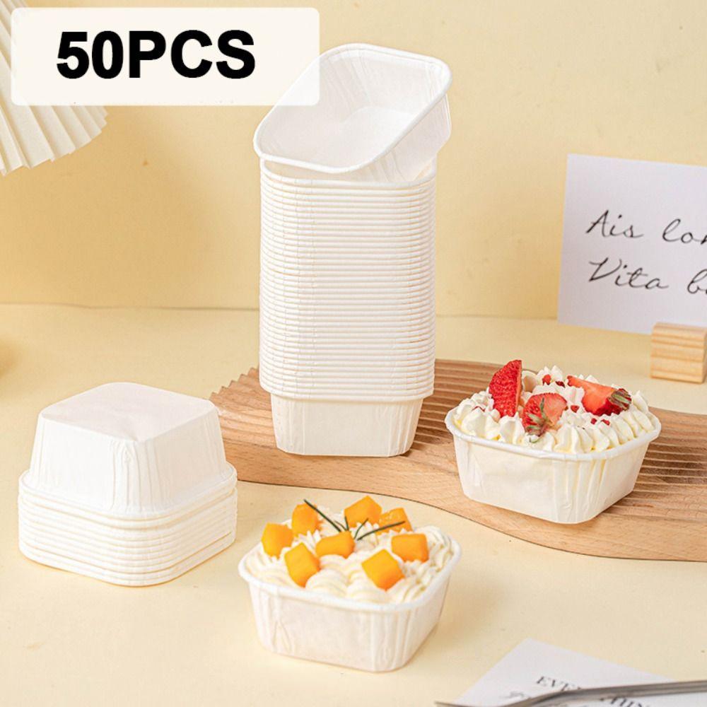 50Pcs Muffin Cupcake Paper Cups Square Cupcake Liner Baking Muffin Box Cup Case Kitchen Wedding Party Cake Decoration Cake Mold