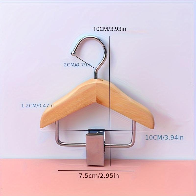 3PCS Mini Wooden Clothes Hangers with Stainless Steel Clips - Pet Apparel & Accessories Hanging Storage Rack, Polished Finish, Space-Saving Design