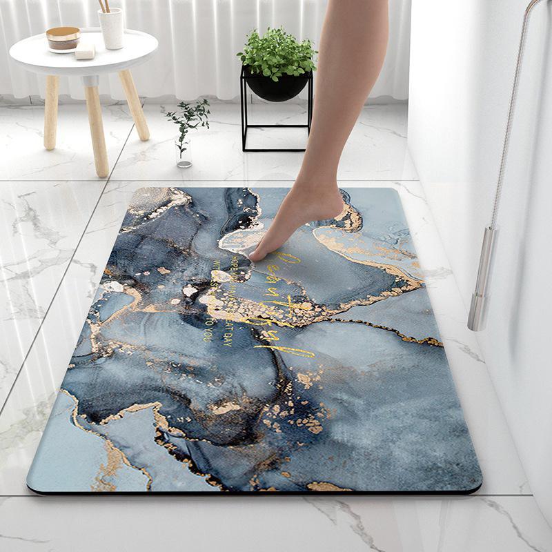 Luxurious Marble Pattern Diatom Mud Bath Mat - Absorbent, Non-Slip, Washable