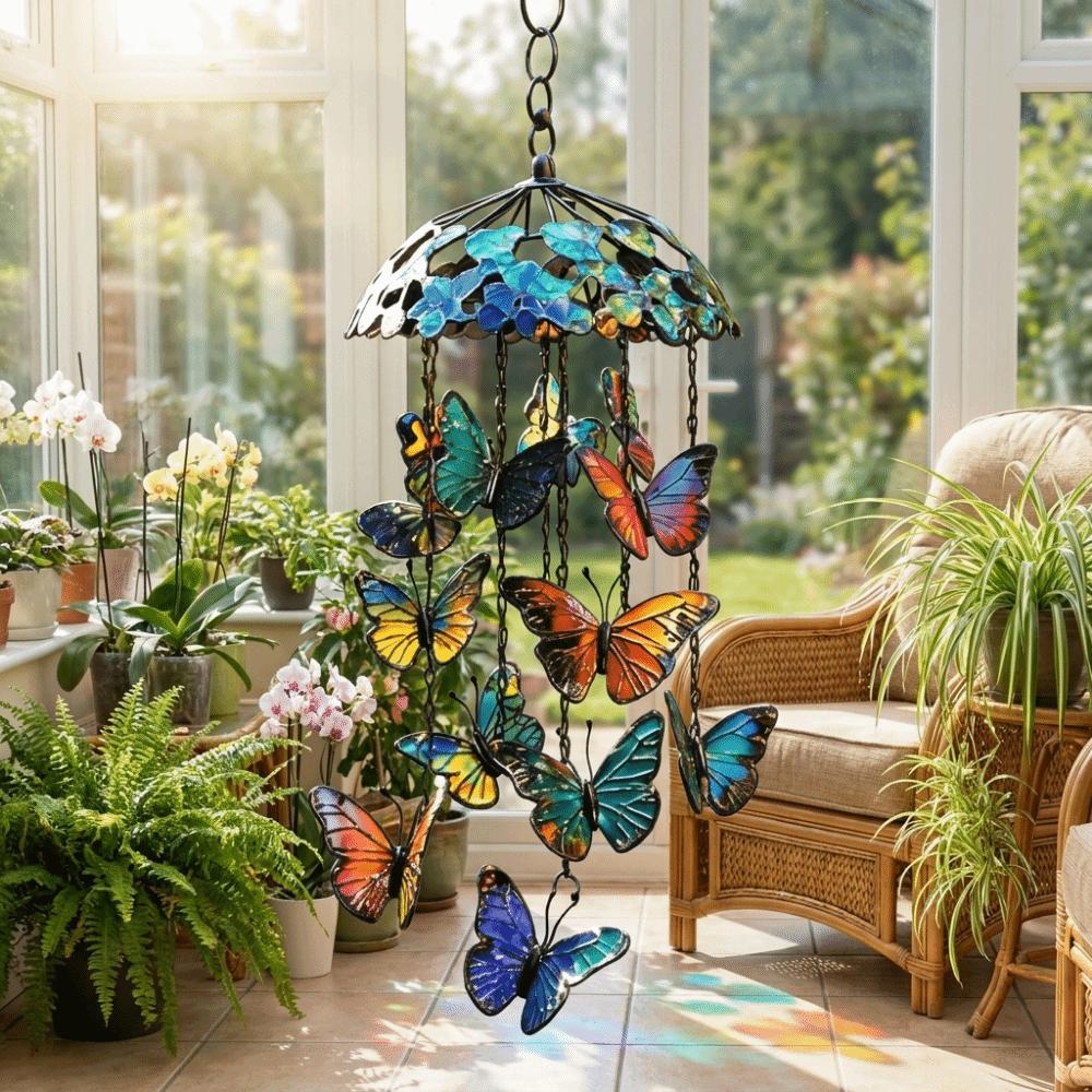 Creative Butterfly Wind Chimes Colorful 2D Flat Butterfly Hanging Ornaments Advanced Texture Retro Home Decoration Crafts