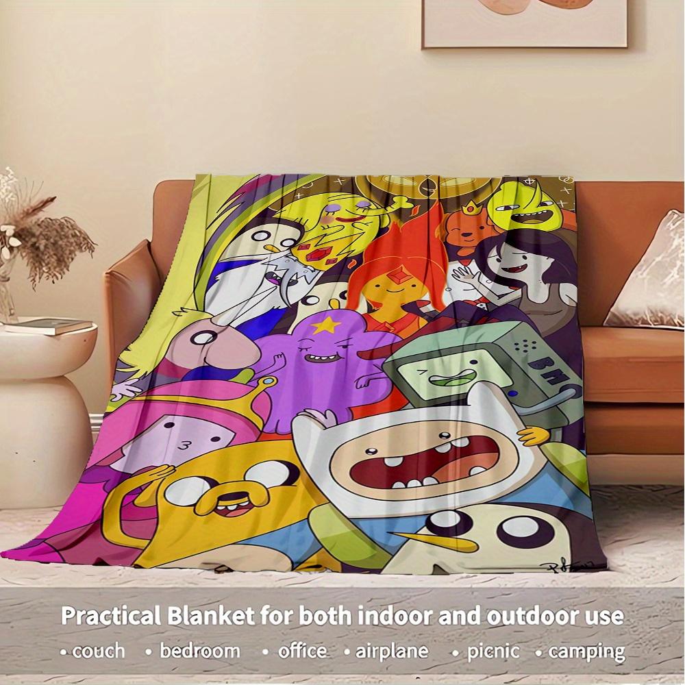 1pc Flannel Throw Blanket, Adventure Time,Cartoon Characters,FriendshipPattern Printed Blanket, Warm Cozy Soft Blanket For Couch Bed Sofa Ca