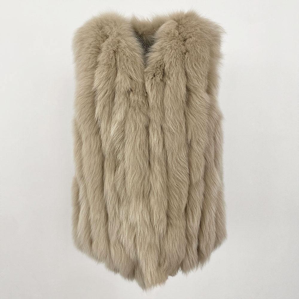 OFTBUY Winter Thickened Warm V-neck Natural Fox Fur Woven Fur Vest Women's Short Korean Style Casual Elegant