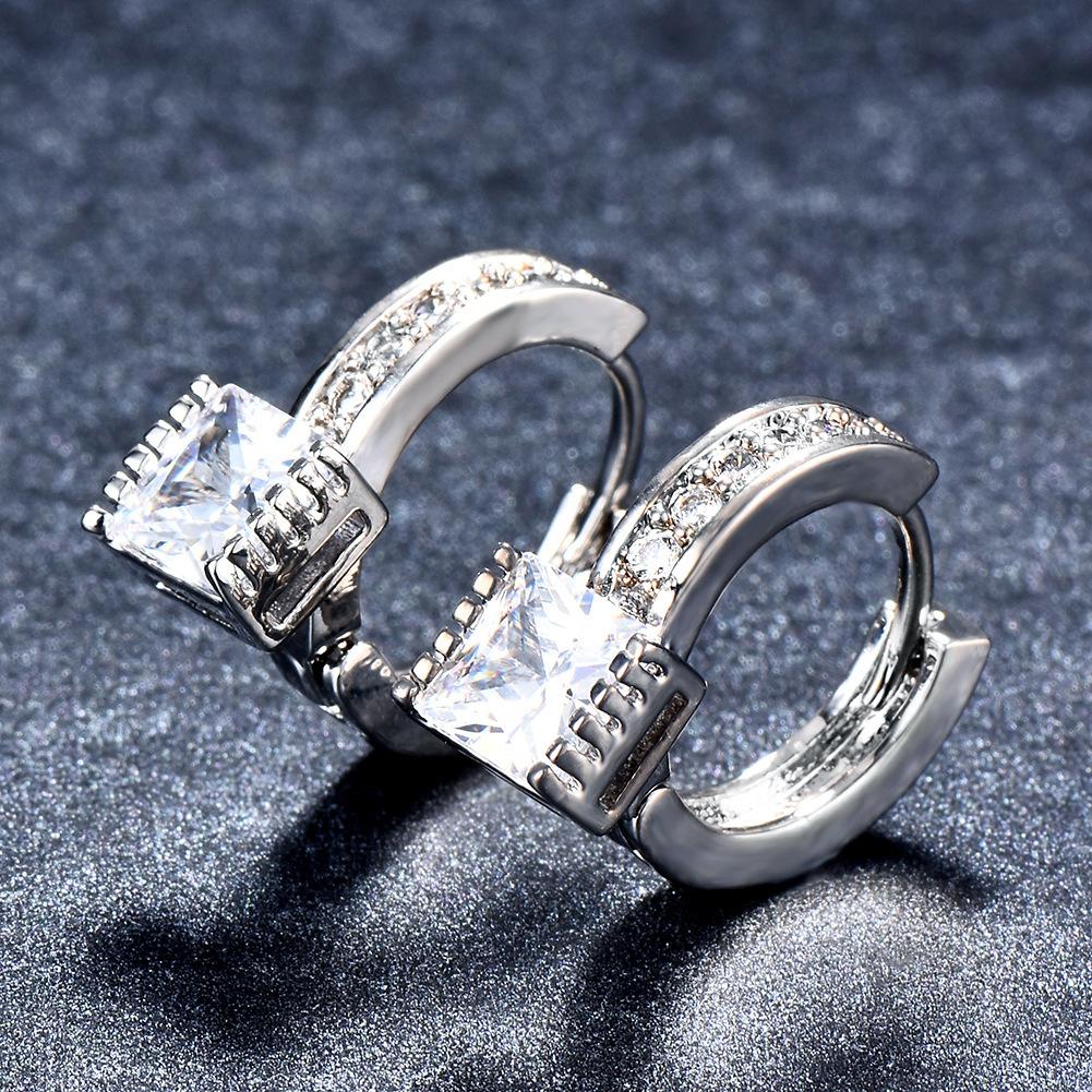 Green empty wish gold square white diamond ear buckle with diamonds European and American stud earrings