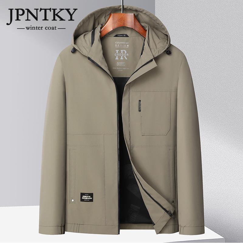 

JPNTKY осенняя мужская повседневная куртка с капюшоном, повседневная высококачественная мужская куртка среднего возраста, мужская куртка со съемным капюшоном