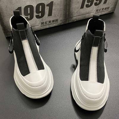 Herrenmode Lederschuhe Herbst Neue Dicke Sohlen Leichte Hohe Schuhe High-Top Trend Casual Weiße Schuhe Chelsea Boots