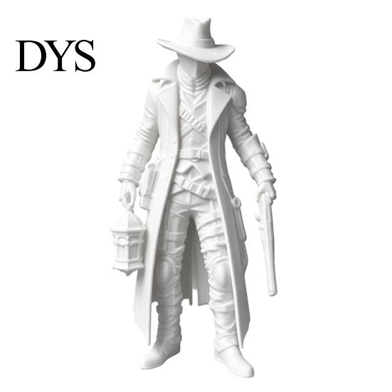 Matte Black Ornament 3D Printed Gothic Lantern Hunter Figurine, Dark Cloaked Man Statue Durable Static Figure with Cape for Halloween, Spooky