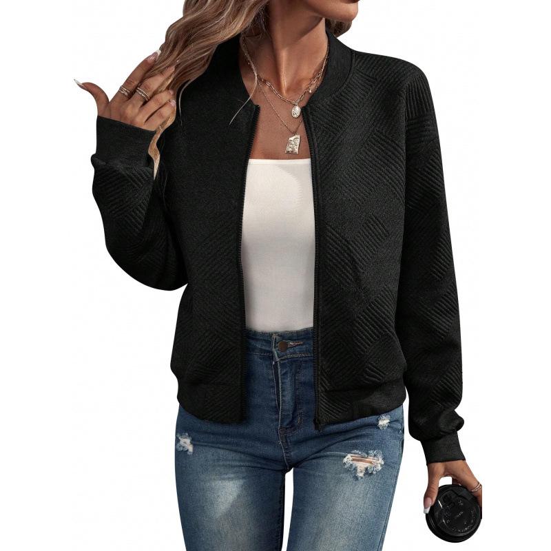 New Autumn and Winter Solid Color Zipper Jacket Baseball Collar Casual Jacket for Women