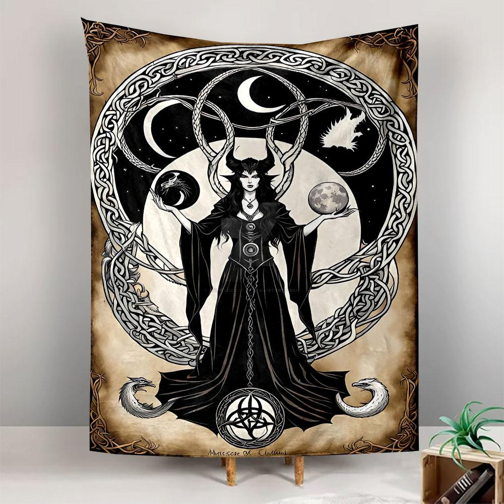 Celtic Witch Tapestry Wall Hanging, Knot Pattern Halloween Art, Mystic Wall Decor for Bedroom Living Room Dorm