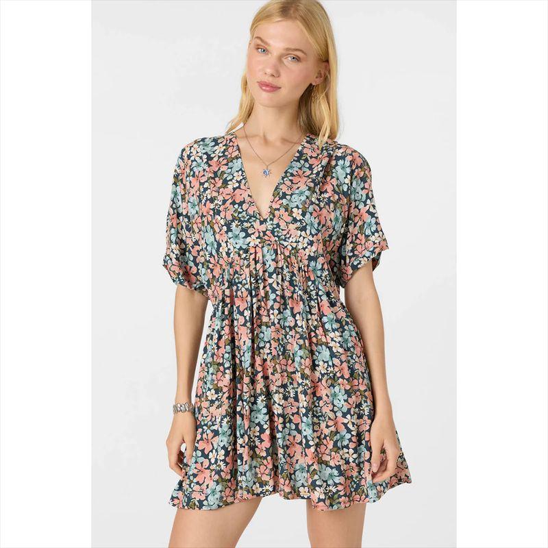 

Foreign Trade Original Order O ne * Illrosemaryterrece V-neck Sweet Temperament Floral Short sleeve Dress D5 Blue pink floral S