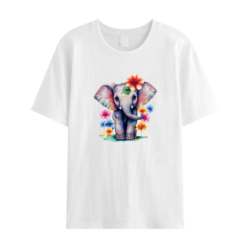 Elephant With Flowers Iron On Patches Clothes Stickers Diy Hoodies Parches Ropa Heat Press Appliqued T-Shirt Animal Patch Hot