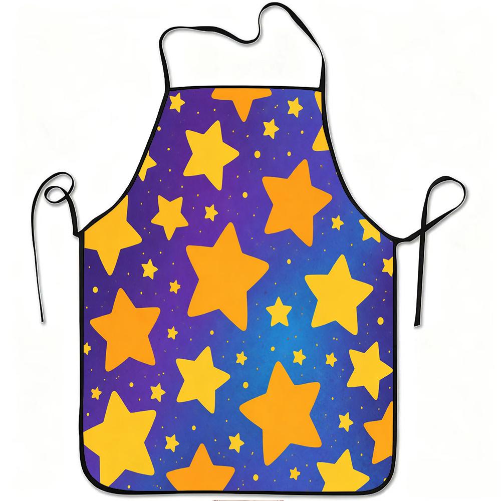 1pc Bright Yellow Stars Print Apron, Durable and Easy To Clean, Adjustable Waistband, Polyester Material, for Kitchen Cooking, Gardening, Orchard Pick