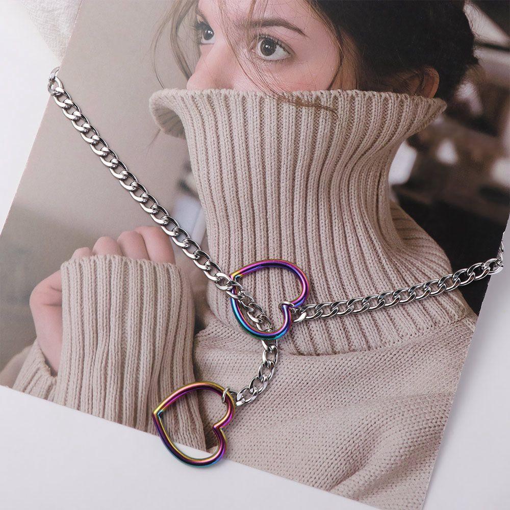 Stainless Steel Heart-shaped Necklace Long O-ring Clavicle Chain Cuban Link Necklace Party Wear