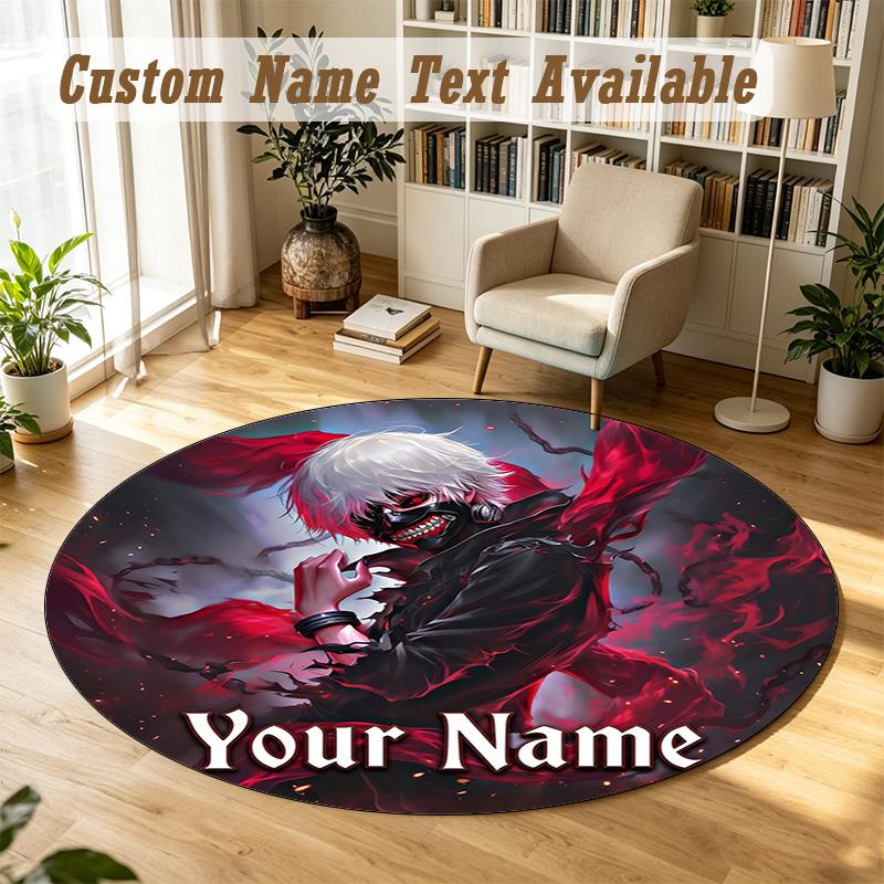 Round Rug Custom NameTokyo Ghoul Pattern Non Slip Carpet Home Floor Decor