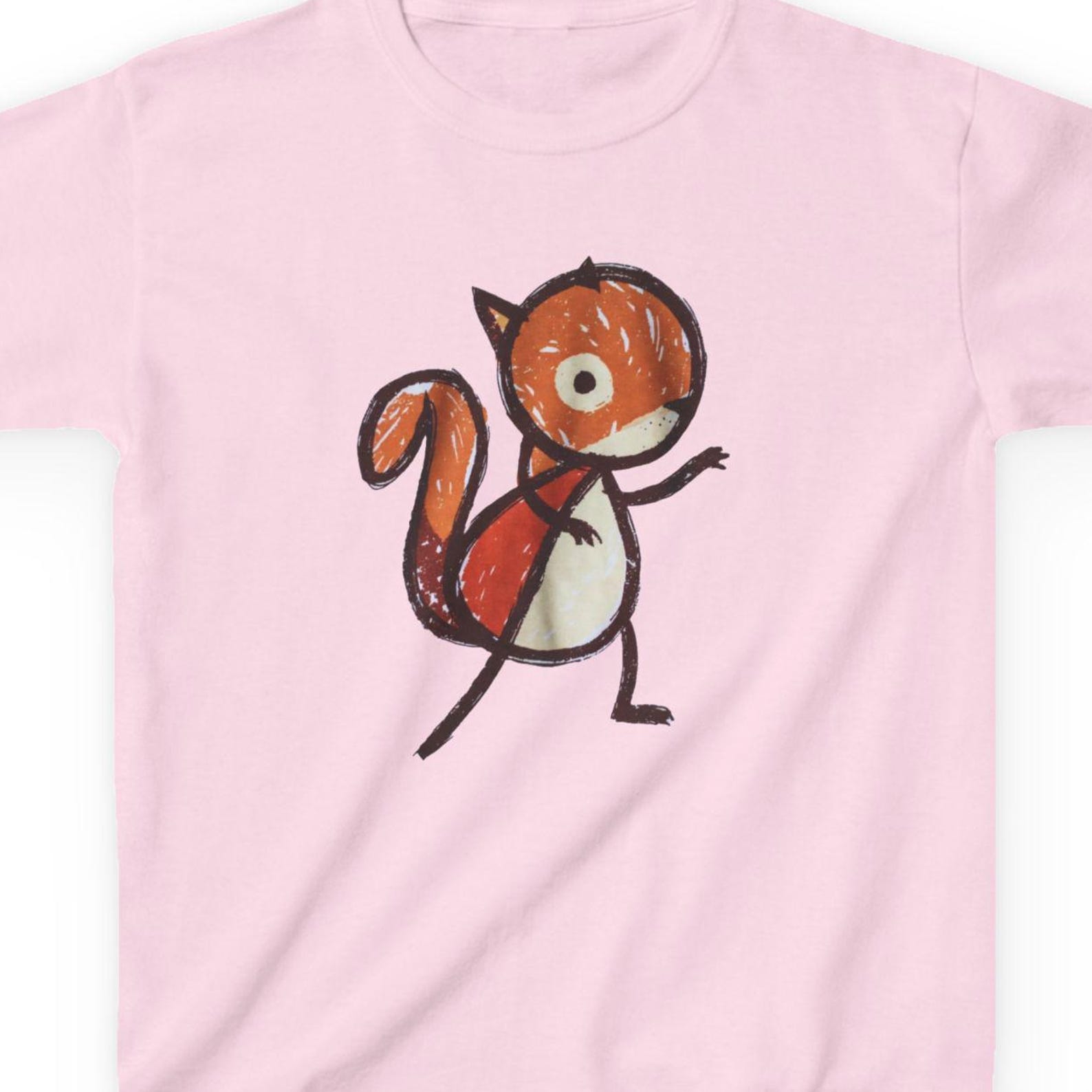 Hand Drawn Squirrel Kids Tee | Cute One Eye Furry Animal Shirt Fast & Free Shipping USA 120
