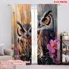 2pcs,2D Plane Printing Curtain Popular Owl Duo Blooms Versatile Polyester (without Rod) Festive for Kitchen Living Room Office