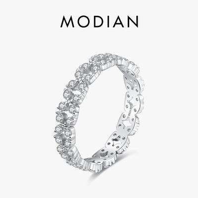 Modian 925 Sterling Silver Geometrisk Stapelbar Klar CZ Fingerringar För Kvinnor Bröllopsuttalande Smycken