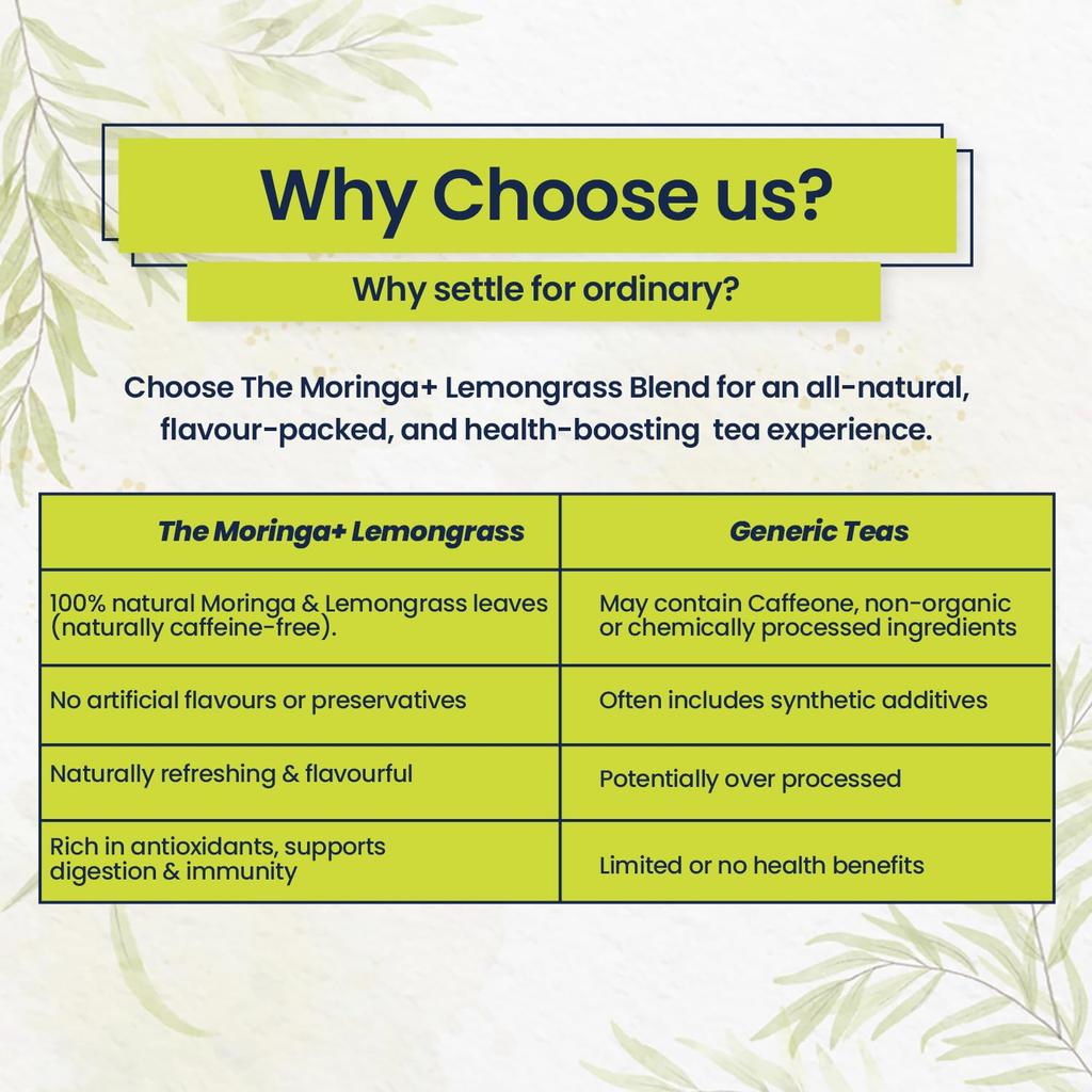Mindful Eating Pure Moringa Leaves Tea Blended with Lemongrass - Herbal Tea, Natural Ingredients, Dried Drumstick Tree Leaves, Immunity Boos